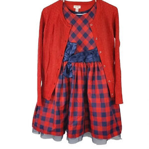 Girls' Cat & Jack Red Navy Plaid Sleeveless Party Dress Sweater SZ L Large 10/12